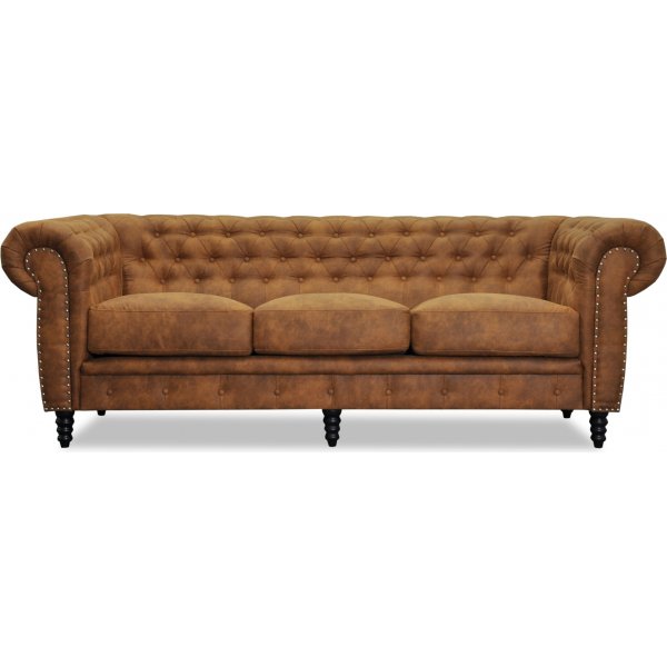 Kolmen istuttava Ashford chesterfield - Konjakki eco-nahka + Huonekalujen tahranpoistoaine