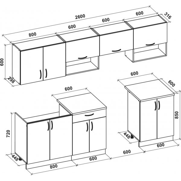 Viola tydellinen keitti 260 cm - Valkoinen/sonoma tammi/beige