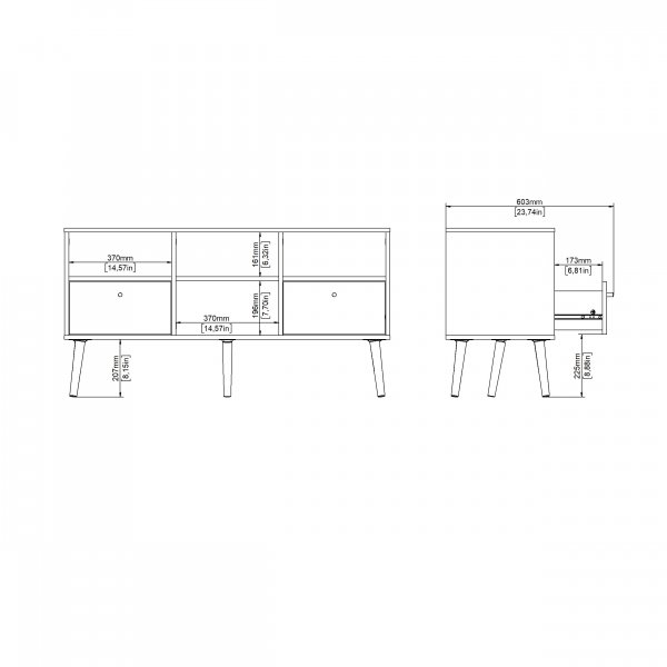 Bodo TV-kaappi, jossa 2 laatikkoa - Valkoinen