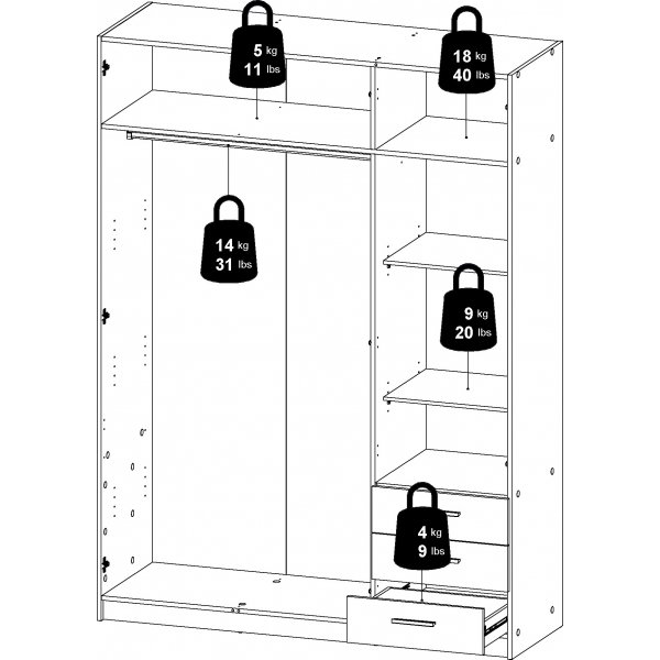 Sprint vaatekaappi 3 ovella ja 3 laatikkoa - harmaa Sprint vaatekaappi 3 ovella ja 3 laatikkoa - harmaa