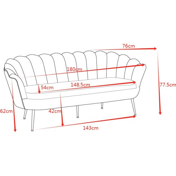3-istuttava sohva luonnonvalkoinen - Kingsley + Huonekalujen jalat
