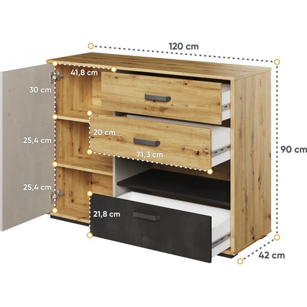 Qubic lipasto - Artisan tammi/harmaa/musta