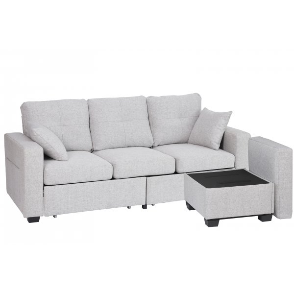 Davis-vuodesohva - Vaaleanharmaa kangas | Silytystilaa