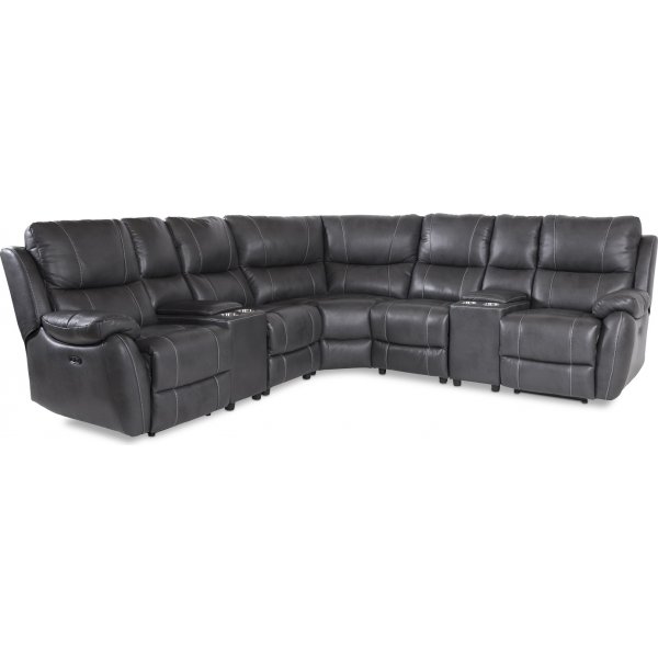 Recliner-kulmasohva Enjoy - Viiden istuttava (shkinen) harmaalla keinonahkalla