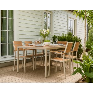 Ulkoruokailuryhmä: 6 tuolia ja pöytä 205 x 90 cm beige/tammi - Las Vegas Ulkoruokailuryhmä: 6 tuolia ja pöytä 205 x 90 cm beige/tammi - Las Vegas
