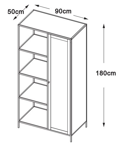 Billy musta vaatekaappi ovella H 180 cm Billy musta vaatekaappi ovella H 180 cm
