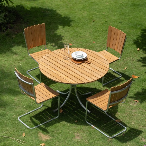 Tiikkituoli galvanoidusta terksest, pinottava - Mllan