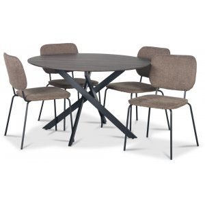 Hogrn ruokailuryhm 120 cm tumma puupyt + 4 Lokrume ruskeaa tuolia