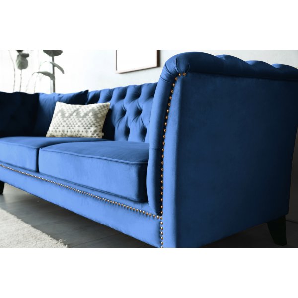 Kolmen istuttava sohva Milton Chesterfield - Tummansininen sametti + Huonekalujen tahranpoistoaine Kolmen istuttava sohva Milton Chesterfield - Tummansininen sametti + Huonekalujen tahranpoistoaine