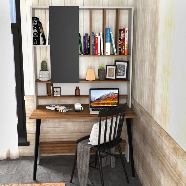 Puinen työpöytä 120 x 60 cm - Valkoinen/pähkinä Puinen työpöytä 120 x 60 cm - Valkoinen/pähkinä