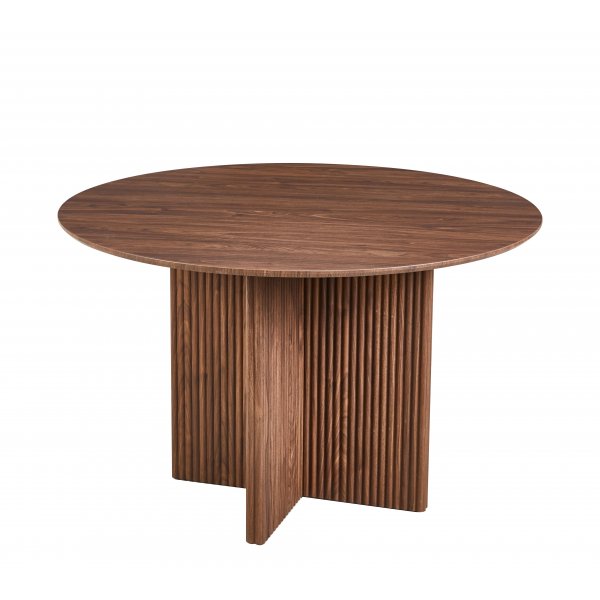 Ruokailuryhm� Crossby-p�yt� �120cm, p�hkin�puuta, ja 4 Ludvig-ruokailutuolia p�hkin�puuta.