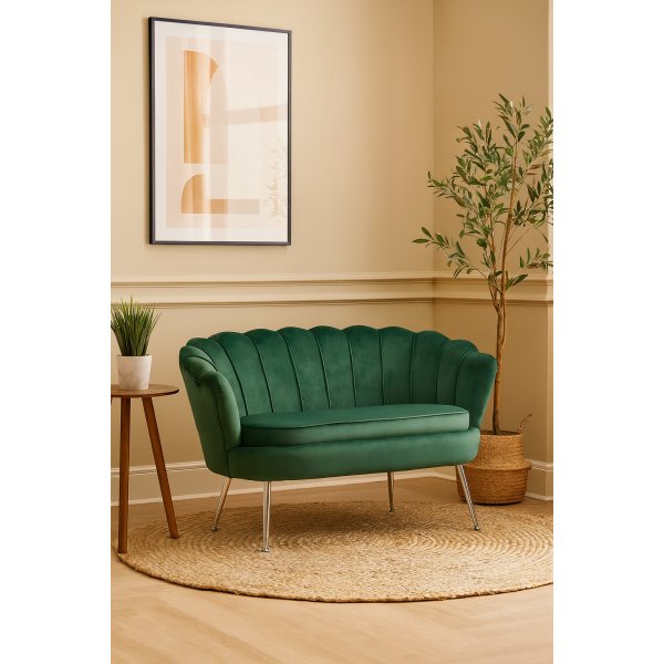 Kingsley 2-istuttava sohva samettia - vihre� / kromi + Huonekalujen jalat