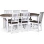 Skagen elintarvikeryhm; ruokapyt 160/210x90 cm - Valkoinen/ruskea ljytty tammi ja 6 Skagen-tuolia ruskealla istuimella