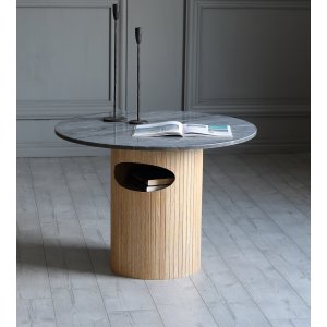 Arto pyöreä sohvapöydän korkeus 60 cm - Whitewash / harmaa marmori Arto pyöreä sohvapöydän korkeus 60 cm - Whitewash / harmaa marmori