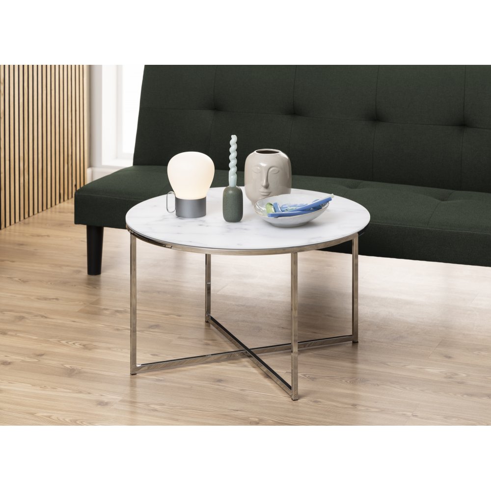 Alisma sohvapöytä Ø80 cm - Valkoinen marmori/kromi - € 