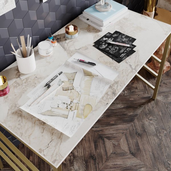 Tonnikala kirjoituspyt 120x60 cm - Kulta/valkoinen