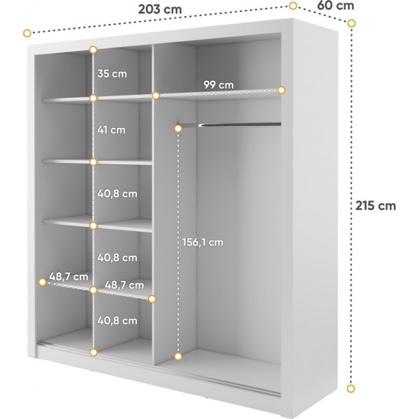 Einar nro 12 valkoinen vaatekaappi peilillä ja liukuovilla 215x203 cm Einar nro 12 valkoinen vaatekaappi peilillä ja liukuovilla 215x203 cm