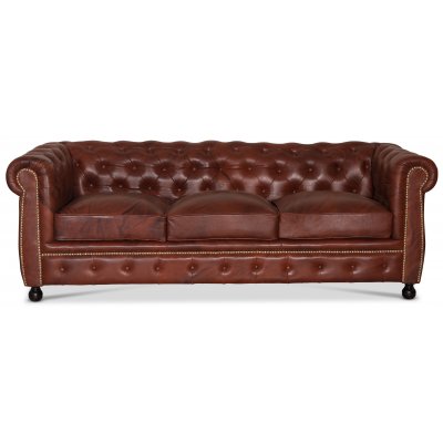 Old England Chesterfield 3-istuttava sohva antiikkikäsiteltyä nahkaa