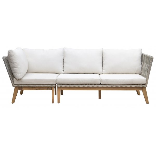 Inez ulkosohvasetti sohvap�yd�ll� - Harmaa keinorottinki ja akaasia | Kulmasohva