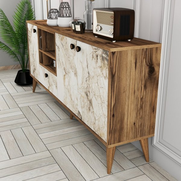 Nappan senkki - Valkoinen marmori/pähkinä Nappan senkki - Valkoinen marmori/pähkinä