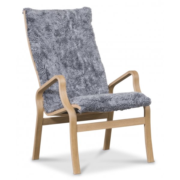 Svea-nojatuoli rahilla - Harmaa lampaannahka / �ljytty tammi