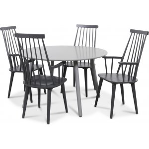 Rosvik ruokailuryhmä harmaa pyöreä pöytä, jossa 4 harmaata Dalsland Pinnstolar - harmaa Rosvik ruokailuryhmä harmaa pyöreä pöytä, jossa 4 harmaata Dalsland Pinnstolar - harmaa