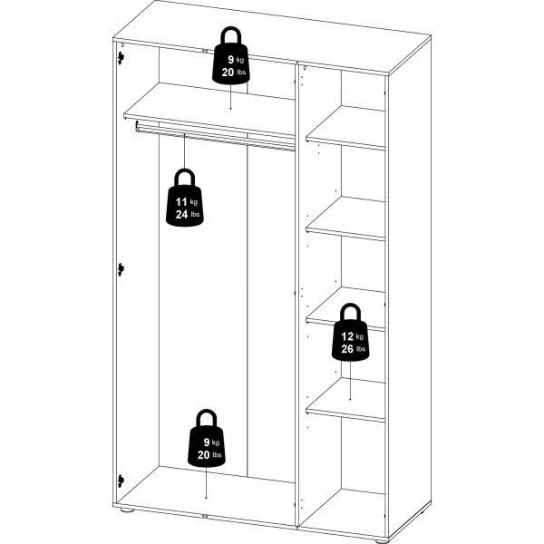 Pepe vaatekaappi 3 ovella - tammi/valkoinen Pepe vaatekaappi 3 ovella - tammi/valkoinen