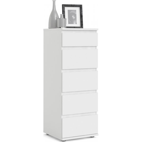 Nova-lipasto, valkoinen, 5 laatikkoa, leveys 40 cm ja korkeus 106,5 cm + Huonekalujen tekstiilien puhdistus