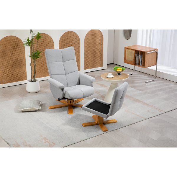 Duva sdettv nojatuoli, rahi ja silytystila - Harmaa kangas puisilla jaloilla