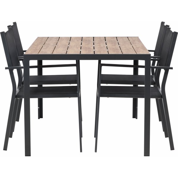 Hanian ruokaryhm�; 6 tuolia ja p�yt� 205 x 90 cm - Musta/luonnonv�rinen