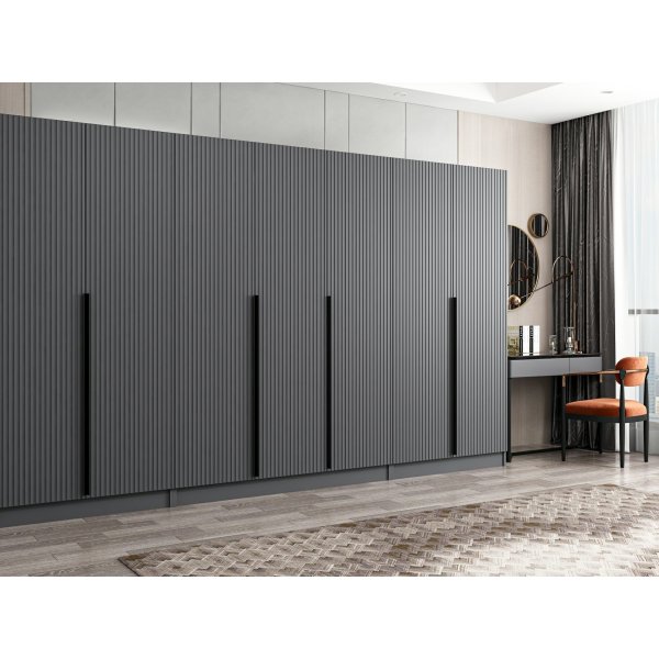 Cikani vaatekaappi 315x52x210 cm, variantti A - antrasiitti