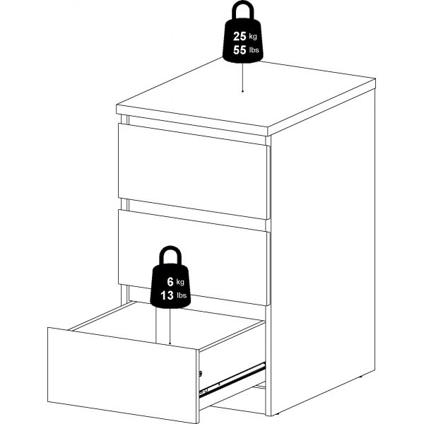 Kapea lipasto, jossa 3 laatikkoa, korkeus 70 cm ja leveys 40,5 cm