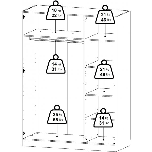 Billundin vaatekaappi 3 ovella - valkoinen Billundin vaatekaappi 3 ovella - valkoinen