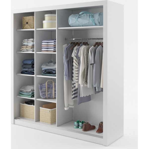 Einar nro 12 valkoinen vaatekaappi peilillä ja liukuovilla 215x203 cm Einar nro 12 valkoinen vaatekaappi peilillä ja liukuovilla 215x203 cm