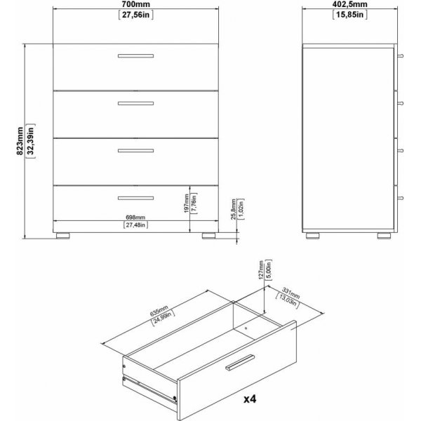 Pepe leveä lipasto 4 laatikolla - musta Pepe leveä lipasto 4 laatikolla - musta