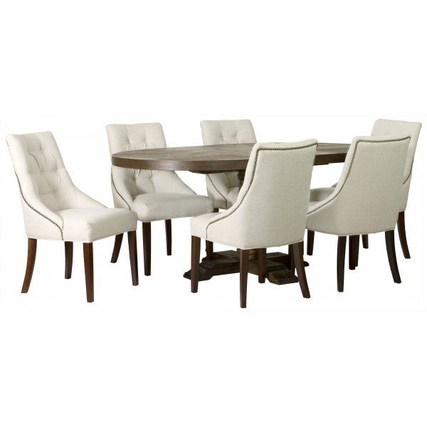 Lamier ruokailuryhmä, pyöreä pöytä + 6kpl Tuva Europa -tuolia - Beige + 4.00 x Huonekalujen jalat Lamier ruokailuryhmä, pyöreä pöytä + 6kpl Tuva Europa -tuolia - Beige + 4.00 x Huonekalujen jalat