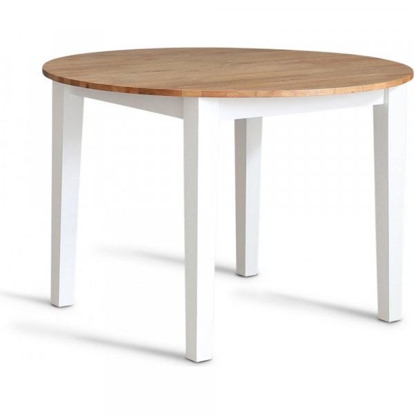 Ruokailusarja: Dalarös pyöreä ruokapöytä valkoinen / öljytty tammi sisältää 4 Karl korituolia Ruokailusarja: Dalarös pyöreä ruokapöytä valkoinen / öljytty tammi sisältää 4 Karl korituolia