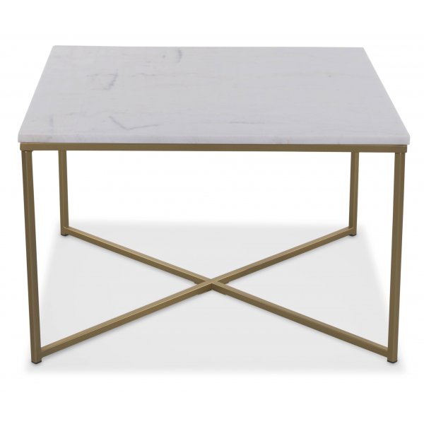 Maryland-sohvapyt 75x75 cm - Aitoa valkoista marmoria / Mattaa messinki