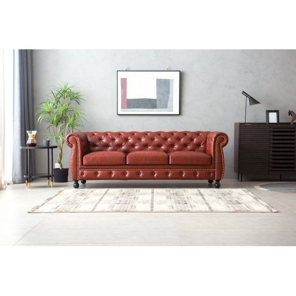 Sohva Chesterfield 3-istuttava ruskea PU - Charles