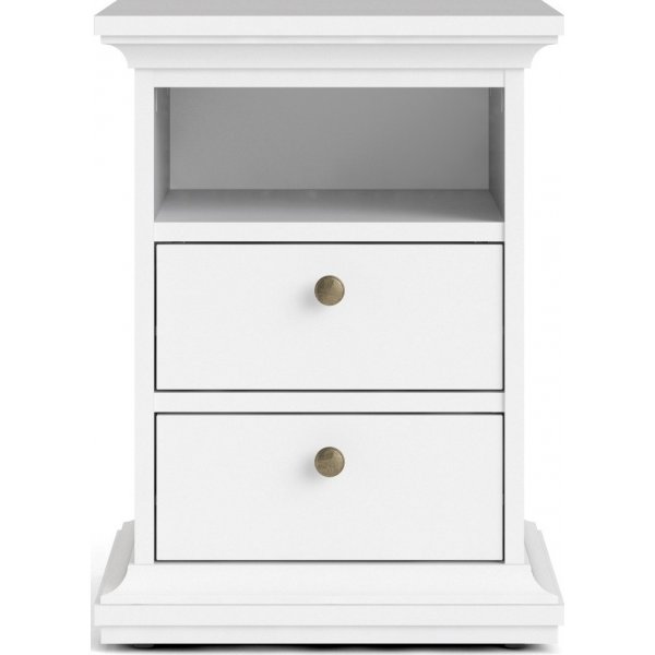 Parisin kapea yöpöytä, jossa 2 laatikkoa ja 1 avoin lokero - Valkoinen Parisin kapea yöpöytä, jossa 2 laatikkoa ja 1 avoin lokero - Valkoinen