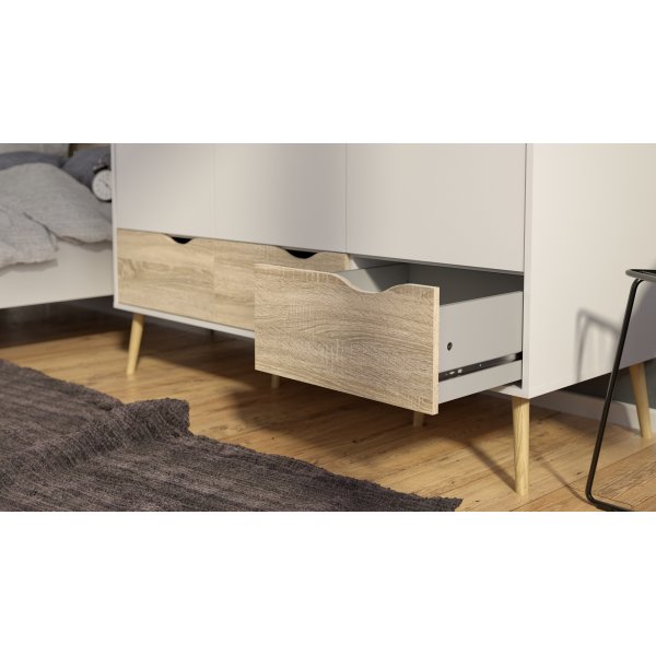 Oslon vaatekaappi 3 ovella - Valkoinen/tammi