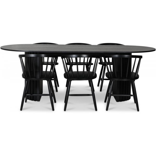 PiPi ruokailuryhm 230 cm sis. 6 Fr mustarunkoista tuolia - Mustaksi petsattua puuta