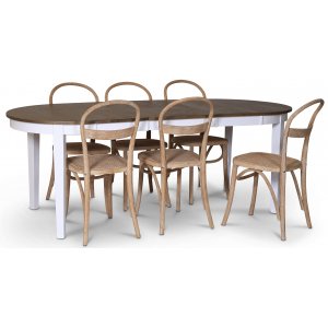 Skagen elintarvikeryhmä; ruokapöytä 160/210x90 cm - Valkoinen/ruskea öljytty tammi ja 6 Danderyd No.16 tuolia Whitewash Skagen elintarvikeryhmä; ruokapöytä 160/210x90 cm - Valkoinen/ruskea öljytty tammi ja 6 Danderyd No.16 tuolia Whitewash