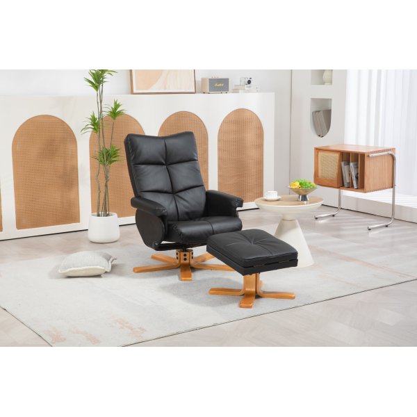 Duva lepotuoli rahiolla mustaa PU:ta ja ruskeat jalat Duva lepotuoli rahiolla mustaa PU:ta ja ruskeat jalat