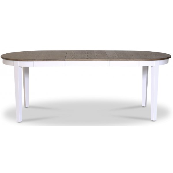 Skagen elintarvikeryhmä; ruokapöytä 160/210x90 cm - Valkoinen/ruskea öljytty tammi ja 4 Fårö-tuolia PU-istuimella Skagen elintarvikeryhmä; ruokapöytä 160/210x90 cm - Valkoinen/ruskea öljytty tammi ja 4 Fårö-tuolia PU-istuimella