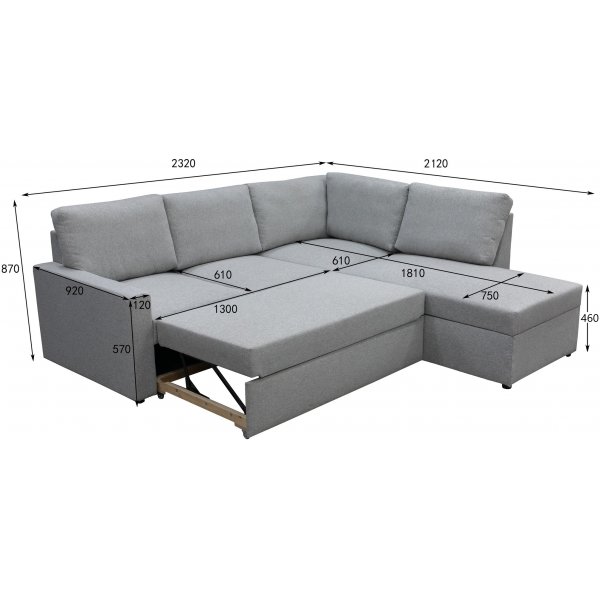 Dream vuodesohva silytyksell (kulmasohva) vasen - Tummanharmaa