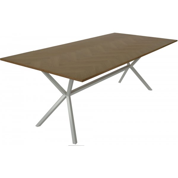 Revel ruokapyt 200 cm (Fishbone) - Valkoinen/puuviilu