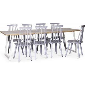 Edge ruokailuryhmä 8 hengelle; Ruokapöytä valkoinen HPL 240x90 cm ja 8 harmaata Dalsland korituolia + 8.00 x Lautasliinarenkaat Edge ruokailuryhmä 8 hengelle; Ruokapöytä valkoinen HPL 240x90 cm ja 8 harmaata Dalsland korituolia + 8.00 x Lautasliinarenkaat