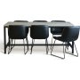 Texas-ruokailuryhm, jossa 6 Texas-ruokailutuolia Black PU + Texas ruokapyt valkopesu 180x90 cm
