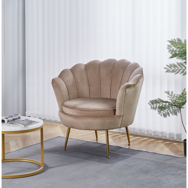 Tummanbeige sametti/messinki - Kingsley-nojatuoli + Huonekalujen jalat Tummanbeige sametti/messinki - Kingsley-nojatuoli + Huonekalujen jalat